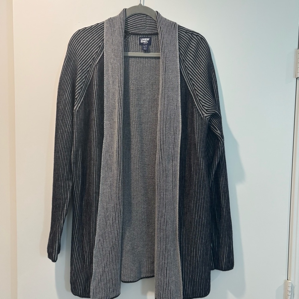 Lands' End Cotton 'Drifter' Rib Knit Cardigan Size Large